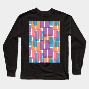 Colorful Purple Mid Century Modern 60s Style Geometric Cut Outs Pattern Long Sleeve T-Shirt